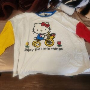 SHEIN x Hello Kitty White Long Sleeve Tee with Red and Yellow Accents